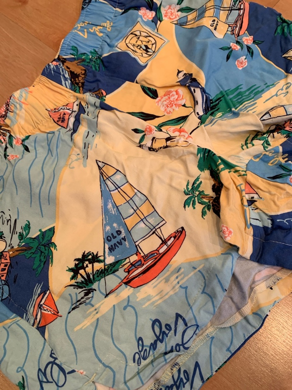 Old Navy Women's High Waist Sailboat Print Shorts in Blue and Yellow - Picture 2 of 4